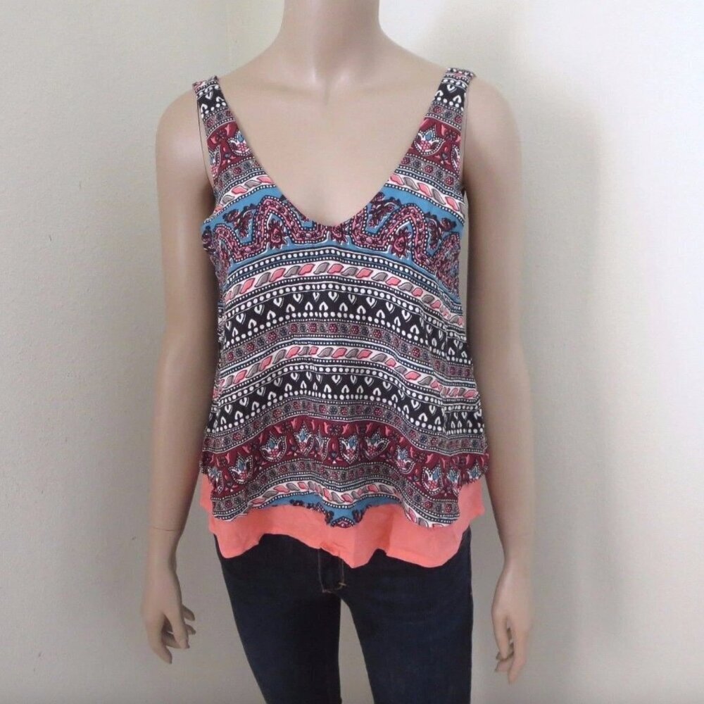Hollister Womens Colorful Printed V-Neck Tank Top Size XS Shirt